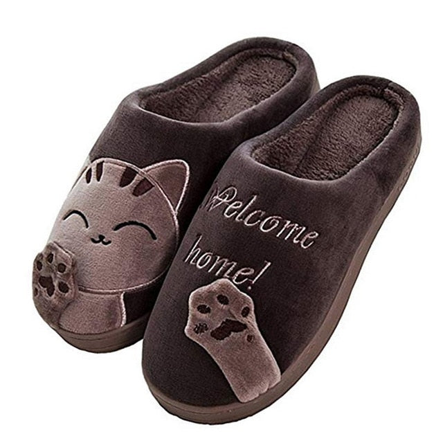 Women Winter Home Slippers Cartoon Cat Shoes Non-slip Soft Winter Warm House Slippers Indoor Bedroom Lovers Couples Floor 2020