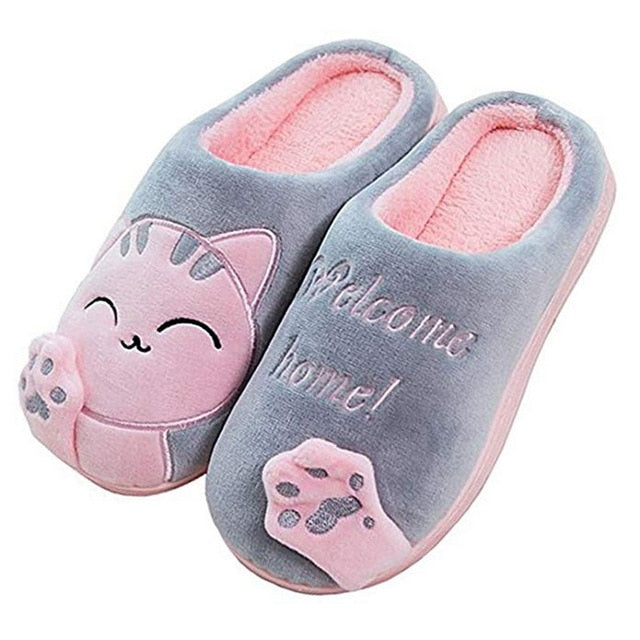 Women Winter Home Slippers Cartoon Cat Shoes Non-slip Soft Winter Warm House Slippers Indoor Bedroom Lovers Couples Floor 2020