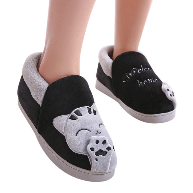 Women Winter Home Slippers Cartoon Cat Shoes Non-slip Soft Winter Warm House Slippers Indoor Bedroom Lovers Couples Floor 2020