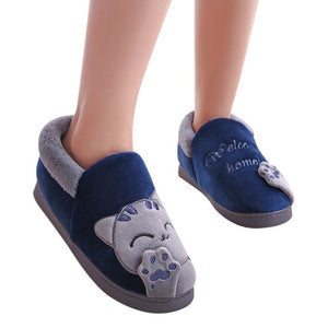 Women Winter Home Slippers Cartoon Cat Shoes Non-slip Soft Winter Warm House Slippers Indoor Bedroom Lovers Couples Floor 2020