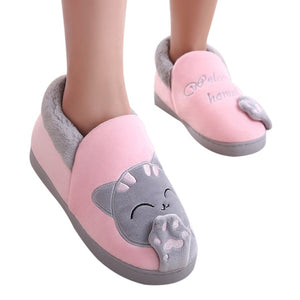 Women Winter Home Slippers Cartoon Cat Shoes Non-slip Soft Winter Warm House Slippers Indoor Bedroom Lovers Couples Floor 2020