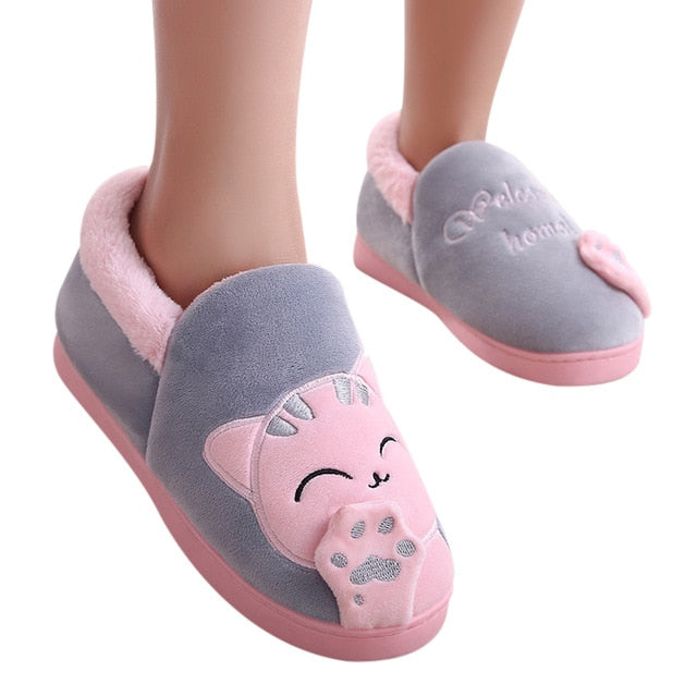 Women Winter Home Slippers Cartoon Cat Shoes Non-slip Soft Winter Warm House Slippers Indoor Bedroom Lovers Couples Floor 2020