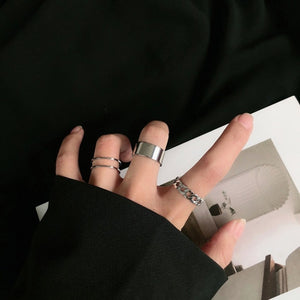 New Trendy Gold Color Round Hollow Rings Set For Women Metal Geometry Circular Punk Ring Charm Joint Ring Fashion Jewelry Gift
