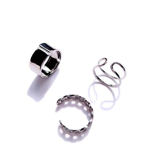 New Trendy Gold Color Round Hollow Rings Set For Women Metal Geometry Circular Punk Ring Charm Joint Ring Fashion Jewelry Gift