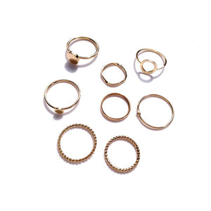 New Trendy Gold Color Round Hollow Rings Set For Women Metal Geometry Circular Punk Ring Charm Joint Ring Fashion Jewelry Gift