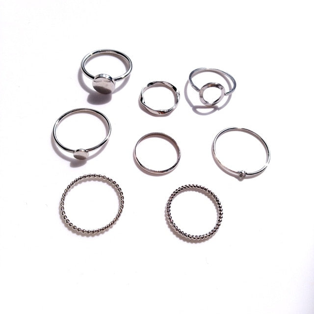 New Trendy Gold Color Round Hollow Rings Set For Women Metal Geometry Circular Punk Ring Charm Joint Ring Fashion Jewelry Gift