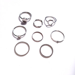 New Trendy Gold Color Round Hollow Rings Set For Women Metal Geometry Circular Punk Ring Charm Joint Ring Fashion Jewelry Gift