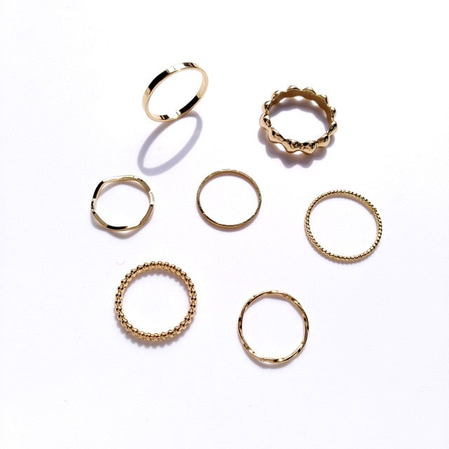 New Trendy Gold Color Round Hollow Rings Set For Women Metal Geometry Circular Punk Ring Charm Joint Ring Fashion Jewelry Gift