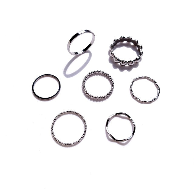 New Trendy Gold Color Round Hollow Rings Set For Women Metal Geometry Circular Punk Ring Charm Joint Ring Fashion Jewelry Gift