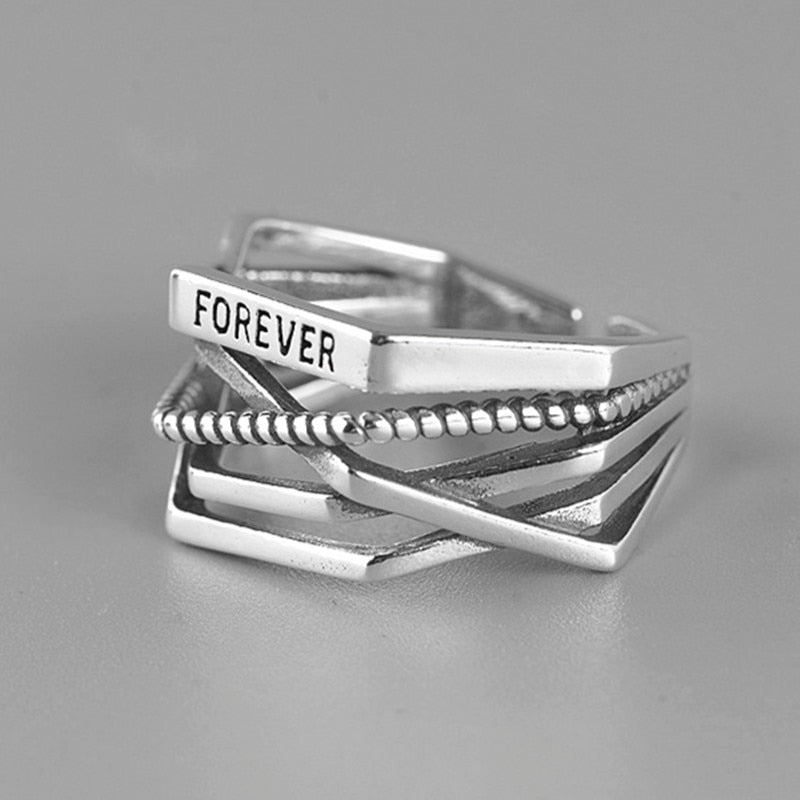 ModaOne Vintage Mutil-layer Twist Rope Rhombus Thai Silver Rings 925 Sterling Silver Forever Love Letter Rings For Women