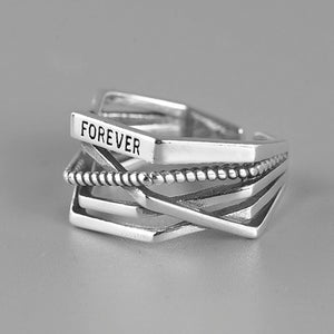 ModaOne Vintage Mutil-layer Twist Rope Rhombus Thai Silver Rings 925 Sterling Silver Forever Love Letter Rings For Women