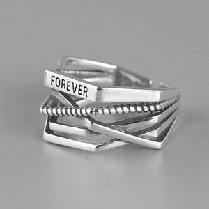 ModaOne Vintage Mutil-layer Twist Rope Rhombus Thai Silver Rings 925 Sterling Silver Forever Love Letter Rings For Women