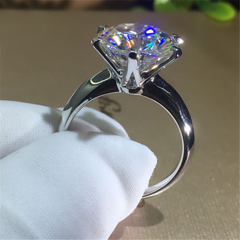 YINHED With Certificate 18KRGP Stamp Pure Solid White Gold Ring Round Solitaire 8mm 2.0ct Stone Wedding Rings For Women ZR696
