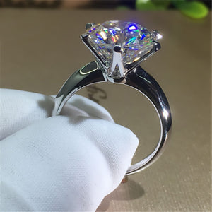 YINHED With Certificate 18KRGP Stamp Pure Solid White Gold Ring Round Solitaire 8mm 2.0ct Stone Wedding Rings For Women ZR696