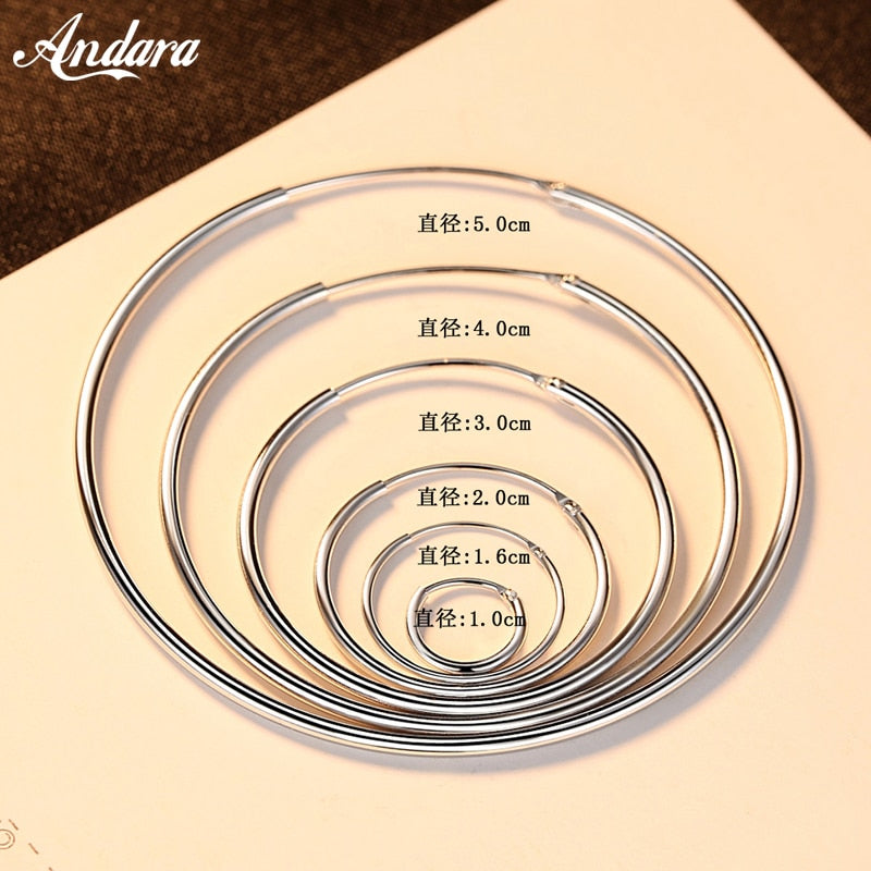 Authentic 925 Sterling Silver Simple Fashion 3cm/5cm Circle Round Hoop Earring for Women Trendy Jewelry