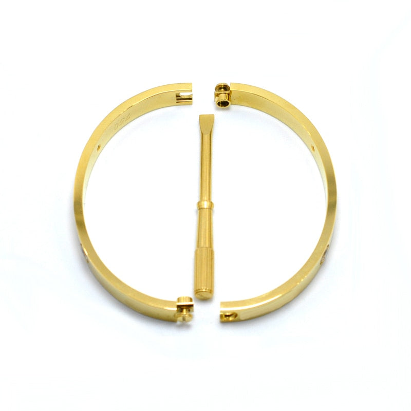 Luxury Screwdriver Love Screw Bangles & Bracelets for Women Men Couple Jewelry Crystals Bangles Gold Female Couple Gift
