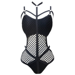 Black Sheer Knit Net Mesh Women Swimwear One Piece Swimsuit Female Bather Bathing Suit Swim Halter Drop shipping