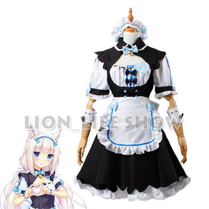 Womens NEKOPARA Chocola Vanilla Maid Cosplay Costume Sexy Cute Dress Full Set