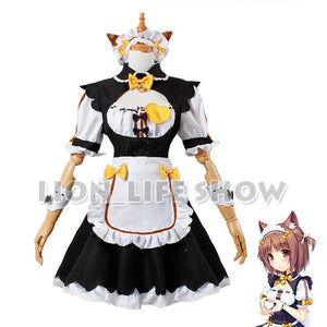 Womens NEKOPARA Chocola Vanilla Maid Cosplay Costume Sexy Cute Dress Full Set