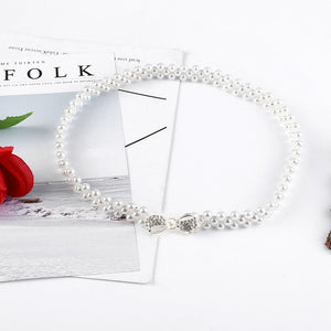 Elegant Women Pearl Belt Waist Belt Elastic Buckle Pearl Chain Belt Female Girls Dress Crystal Strap