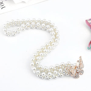 Elegant Women Pearl Belt Waist Belt Elastic Buckle Pearl Chain Belt Female Girls Dress Crystal Strap