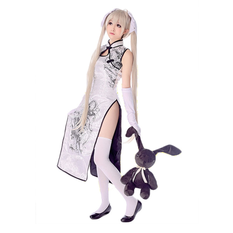 HSIU Sora Kasugano cosplay cheongsam  Yosuga no Sora Cosplay clothing White or black costume+Gloves + Socks + High heels+Wig