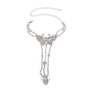 Beach Wedding Barefoot Sandal Foot Chain Crystal Anklet With Rhinestone Toe Ring