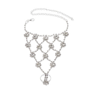 Beach Wedding Barefoot Sandal Foot Chain Crystal Anklet With Rhinestone Toe Ring