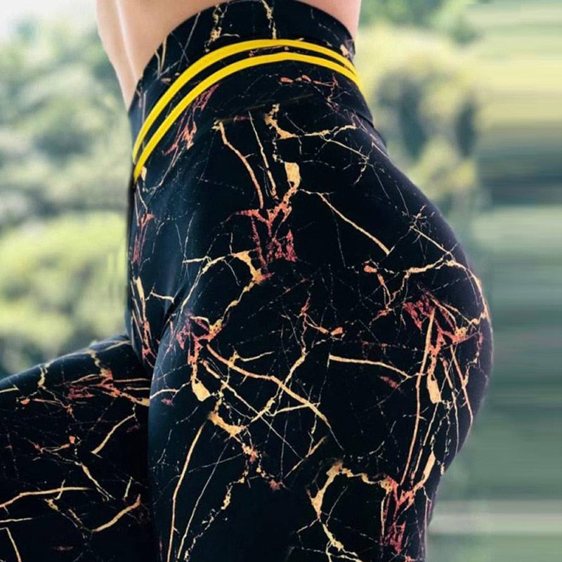 SVOKOR Women's High Waist Leggings Marble Print Slim Legging Summer Casual Sports Breathable Polyester Leggings Womenswear